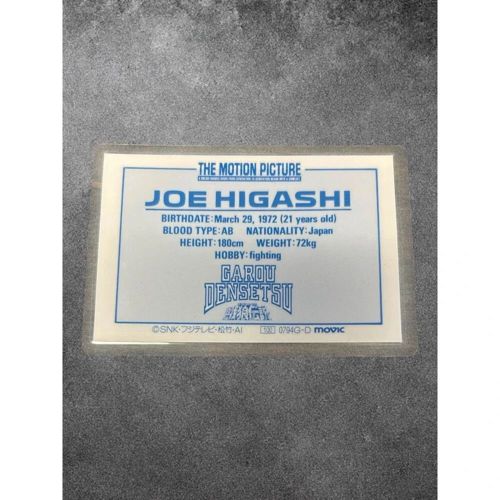 Joe Higashi Vintage Laminated Card J-11 Fatal Fury SNK Anime 1990s Rare